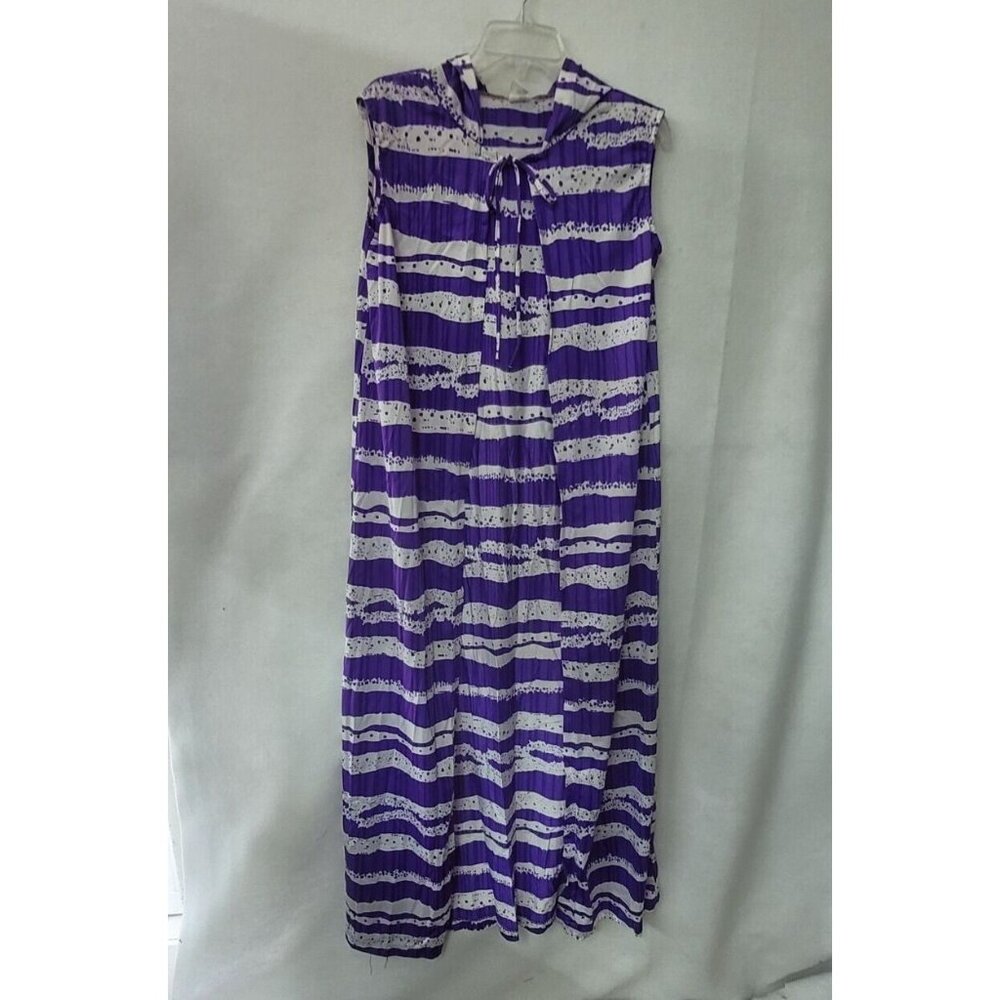 Jantzen Coverup Womens M Purple White‎ Open Front Drawstring Hood Swim Beach USA